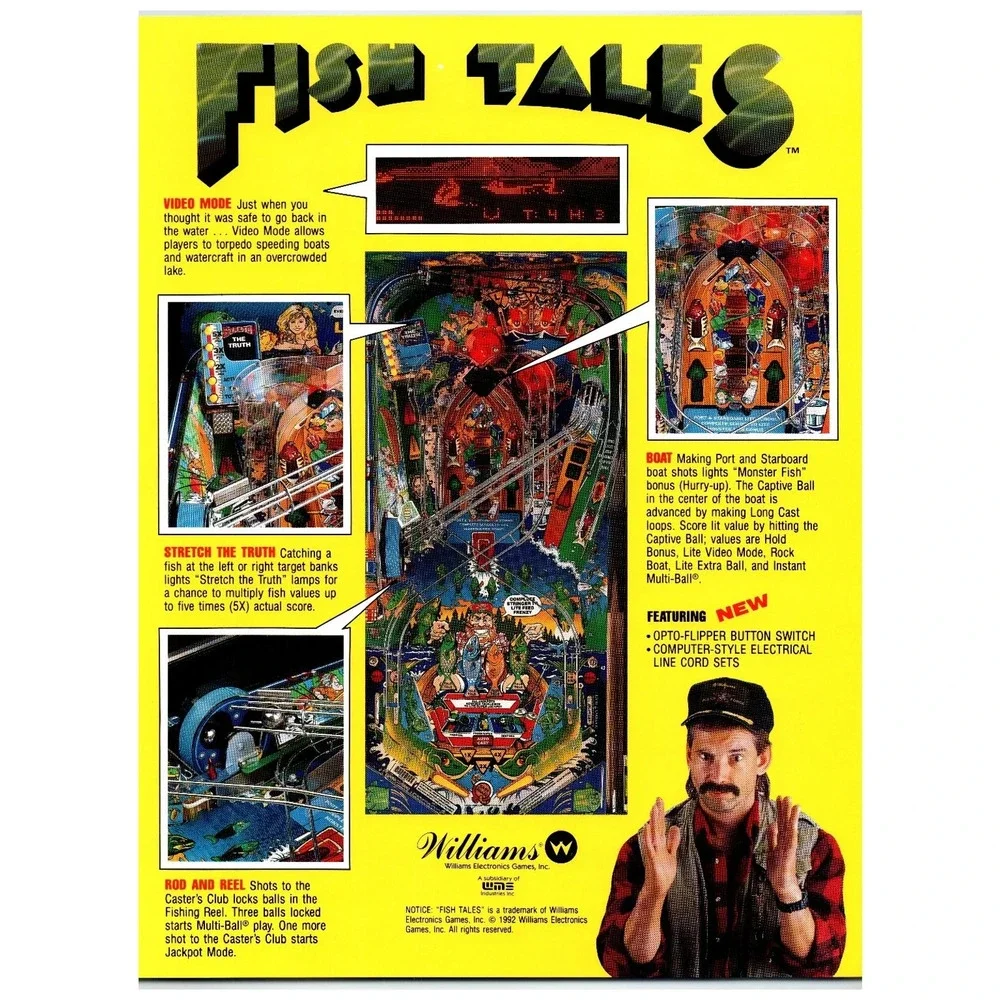 1992 Fish Tales Pinball Machine Flyer Williams Electronics Arcade Game - Picture 2 of 2